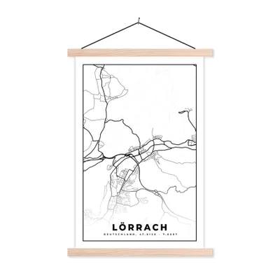 Produktbild von MuchoWow® Textilposter Karte - Lörrach - Stadtplan 120x180 cm mit holzfarbenen Rahmen - Textil-Plakat