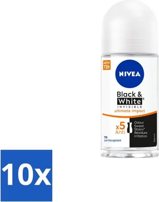 Produktbild von NIVEA - Deodorant Roller - Black & White Ultimate Impact - 72 Stunden Antitranspirant - 50 ml - Vorteilspack - 10 Stücke