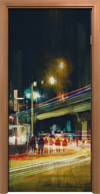 Produktbild von Türposter 90x200 cm Türaufkleber Türtapete Türfolie Klebefolie Nacht Stadtstraße mit bunten Licht