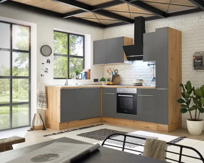 Produktbild von Küche Küchenzeile Winkelküche Marleen Premium 250 cm Grau Artisan Eiche Respekta