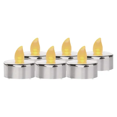 EMOS LED-Teelichter silber, 6 Stück flammenlose Kerzen mit Flacker-Effekt, IP20 für Innen, mit Batte