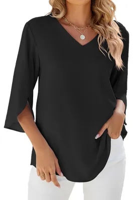 Imagen del producto de Blusa de gasa con cuello en V y mangas de tres cuartos