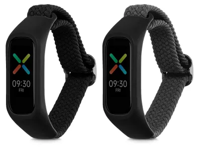 Produktbild von kwmobile 2x Uhrenarmband für Oppo Band Sport Armband - Fitnesstracker Band Set aus Nylon - Ersatzarmband Smartwatch - Schwarz Grau