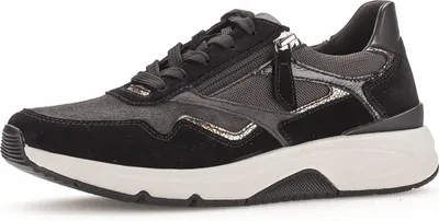 Produktbild von Gabor Comfort 36896-39 Rollingsoft Damen Sneaker, Dk-Grau, Leder/Textil - Damenschuhe Bequeme Schnürschuhe, Schwarz, leder/textil (dreamvelour/mesh)