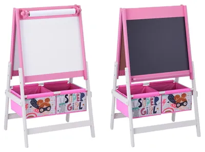 Image de TABLEAU D'ÉCRITURE GINGER HOME 3-en-1 pour enfants – Tableau noir, tableau blanc, rouleau de papier, modèle SUPER GIRL