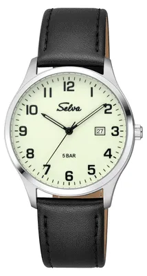 Produktbild von SELVA Herren-Armbanduhr, Quarz, Edelstahl, Leder, Dornschließe, 5 bar