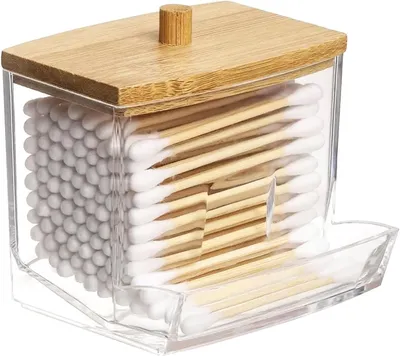 Productafbeelding van Wattenstaafjeshouder - Opberger Dispenser - Badkamer Organisatie - Praktische Q-vormige opening - 7.5 x 8.5 cm - Transparant