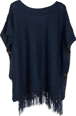 Produktbild von styleBREAKER Strick Poncho mit Ärmeln und Zierknöpfen in edlem Schimmer, Rundhals, Damen 08010017