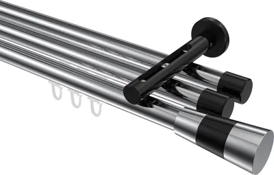 Produktbild von Interdeco Innenlaufstange / Gardinenstange mit Innenlauf Chrom / Schwarz, Typ Siteno Tanara (Konus Bicolor), 20 mm Ø 3-läufig, 180 cm