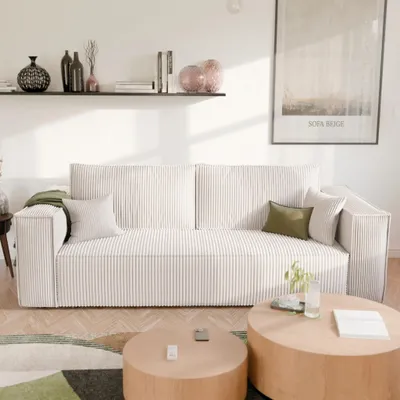 Produktbild von Schlafsofa Alpi Poso 100 Vanille Cord mit Schlaffunktion und Bettkasten