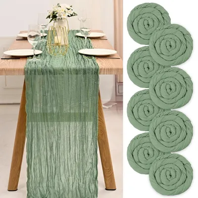 Immagine prodotto di Tovaglioli da tavolo in garza semitrasparente, color verde salvia, dimensioni 90 x 300 cm, confezione da 8 pezzi