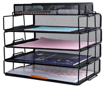 Produktbild von 5-teiliges Schreibtisch-Organizer-Set mit stapelbarem Papiersortierer