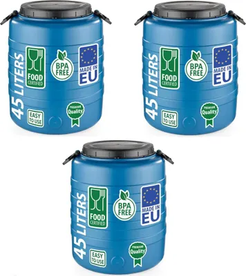 Produktbild von 3er Set Weithalsfass Fasssilage Gepäcktonne Gärfass Gärbehälter Futtertonne 45 Liter mit Deckel blau
