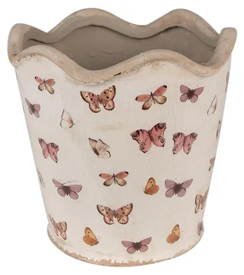 Zdjęcie produktu dla Clayre & Eef Doniczka Ø 19x18 cm Beżowo-różowe ceramiczne motyle