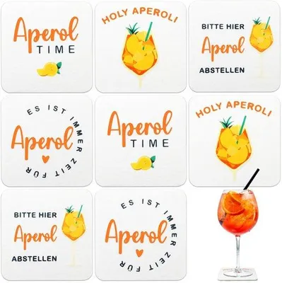 Produktbild von Orangefarbene Untersteller für Aperol Gläser, 8er Set, Tischdeko