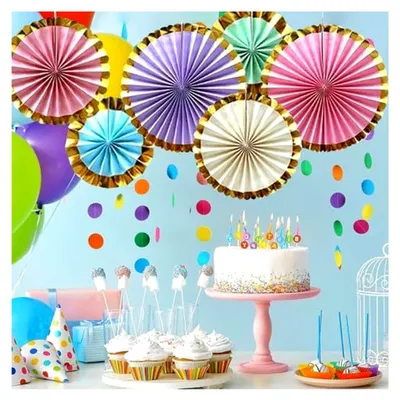 Produktbild von 6 Papierfächer zur Dekoration, Papierblumen zum Aufhängen mit Girlande, Hängende Papierfächer für Feiern, Dekoration für Hochzeit, Geburtstag, Baby Shower und Karneval