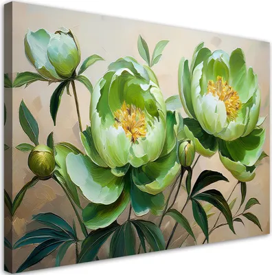 Produktbild von Leinwandbild Pfingstrosenblüten Grüne Komposition 90x60 Feeby Grün bild für die wand bereit zum aufhängen
