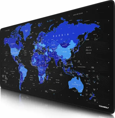 Obrázok produktu pre Titanwolf herná podložka pod myš XXL, 900 x 400 x 3 mm, podložka na stôl, umývateľná, protišmyková zadná strana, rýchlosť a presnosť, mapa sveta modrá