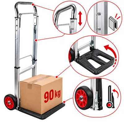 Produktbild von Aluminium Sackkarre klappbar 90 kg Transportkarre mit Teleskopgriff und Stahl-Ladefläche