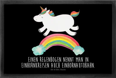 Produktbild von Mr. & Mrs. Panda Schmutzfangmatte Einhorn Regenbogen 50 x 75 cm - Schwarz - Geschenk, Schmutzmatte, Einhornpower, Unicorn, Gummimatte, Fussmatte, fußmatte, Bodenvorleger