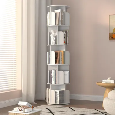 Productafbeelding van Draaibaar boekenkast, 360 graden, 5 niveaus, wit, 40 x 169 cm, MDF