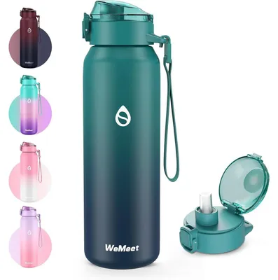 Immagine prodotto di Borraccia in acciaio inossidabile da 1000 ml, colore blu, senza BPA, con cannuccia e tappo in Tritan