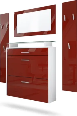 Produktbild von Vladon Garderobe Malea, Garderobenset bestehend aus 1 Hängeschuhschrank, 1 Wandspiegel und 2 Garderobenpaneele, Weiß matt/Schwarz Hochglanz