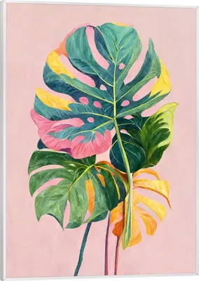 Produktbild von Wandbild - 30 x 40 cm - Weiß - Rosa - Grün - Gelb - Colourful Leafs