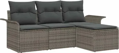 Immagine prodotto di vidaXL Set di divani con cuscini 4 pezzi in polirattan grigio