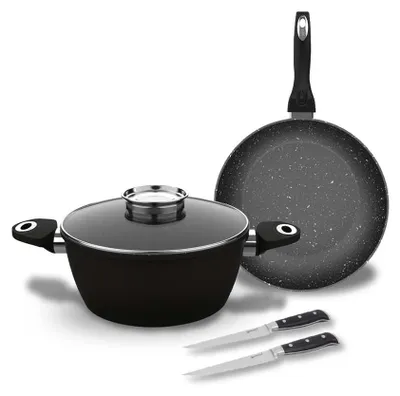 3-tlg. Antihaft-Kochset mit 2 Steakmessern, schwarz, 25 cm