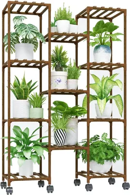 Produktbild von Pflanzenständer für drinnen und draußen, hohes Pflanzenregal mit Rollen, Pflanzenleiter, Blumenständer für draußen, Pflanzenständer für Terrasse, Balkon, Gartendekoration (braun)