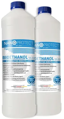 Produktbild von Nanoprotect Bioethanol 96,6% | 2 x 1 Liter | Flüssiger Ethanol Brennstoff für Indoor Kamin und Tischfeuer | Reiner Ethylalkohol als Lösungsmittel | e …