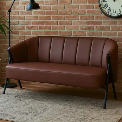 Immagine prodotto di divano a 2 posti HWC-P30, divano imbottito/lounge a due posti vintage retro industriale in metallo ecopelle ~ rosso ruggine
