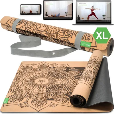 Produktbild von BACKLAxx® Kork Yogamatte XL mit Naturkautschuk inkl. Mattengurt -Nachhaltige Sportmatte (Fitnessmatte) rutschfest schadstofffrei mit Anti-Rutsch-Zonen