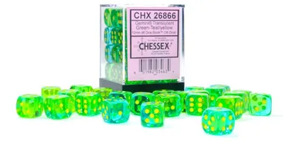 Produktbild von Chessex Würfelset 36 Stück 12mm Gemini grün teal gelb D6