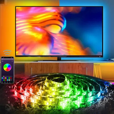 Obrázek produktu pro Bluetooth LED pásek 5 m, chytrý RGB LED pásek, ovládání pomocí aplikace, změna barvy, synchronizace s hudbou, vodotěsný 30LEDs/m, na párty, do domácnosti, ložnice, TV