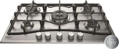 Obrázek produktu pro Plynová varná deska Hotpoint, 5 hořáků, 10,5 kW, 75 x 51 cm, nerezová ocel