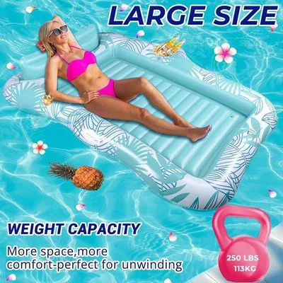 Produktbild von Aufblasbares Luftmatras Schwimmbad mit Kopfstütze und Becherhalter für Erwachsene
