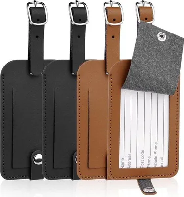 Productafbeelding van Famanu Bagagelabels, set van 4 stuks - 2 zwart + 2 bruin