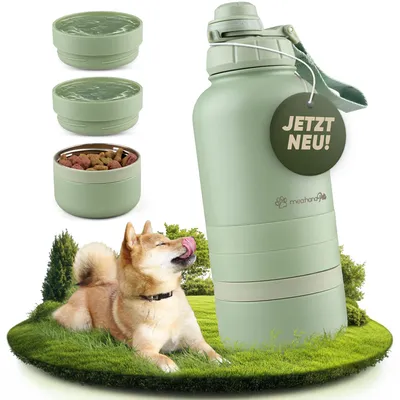 Hundetrinkflasche mit Näpfen, 950 ml, Edelstahl, isoliert, für unterwegs