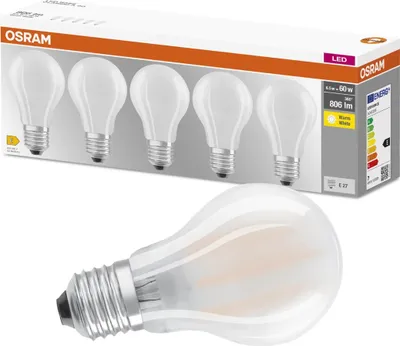 Produktbild von OSRAM LED-lampa BASE CLAS A, E27, EEK: E, 7W, 806 lm, 2700 K, 5 Stk. matná