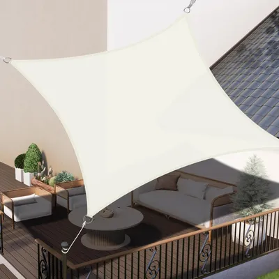 Produktbild von Sonnensegel 3x3m Wasserdicht Rechteckig Cremeweiß PES Polyester 95% UV-Schutz