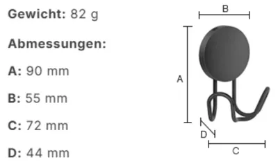Produktbild von Smedbo Doppel Haken, Selbstklebend, Schwarz, Höhe 90 mm BB356