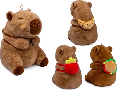 Produktbild von Capybara Kuscheltier braun Figur Plüsch 25 cm Plüsch Capybara mit Snackrucksack Pommes
