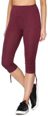 Image de Merry Style Femme Pantalon 3/4 loisirs avec fronces Pantalon capri Pantalon de sport en coton MS10-380 (rouge vin, XL)