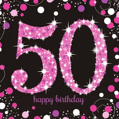 Obrázok produktu pre 16 obrúskov 50 Sparkling Celebrations pink - 50. narodeniny s trblietkami ružová 33x33cm