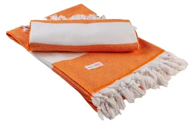Image de ARTG - Serviette « Hamamzz Marmaris Deluxe » LT3609 (taille unique) (orange clair/blanc)