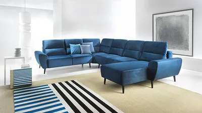 Immagine prodotto di Zona giorno a U divano angolare divano letto angolare box letto funzione letto blu scuro recamiere destra