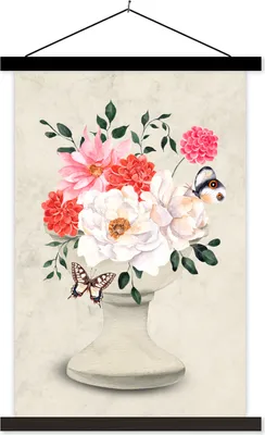 Produktbild von MuchoWow® Textilposter Schmetterlinge - Blumen - Stilleben 120x180 cm mit schwarzem Rahmen - Fotos