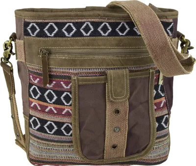 Produktbild von Sunsa Damen/Herren Umhängetasche kleine Schultertasche Handtasche aus Canvas & Leder braun